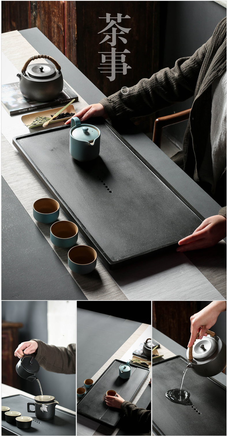Poly real (sheng ceramic tea set suit household kung fu tea set suit sharply stone solid wood tea tray was I and contracted office