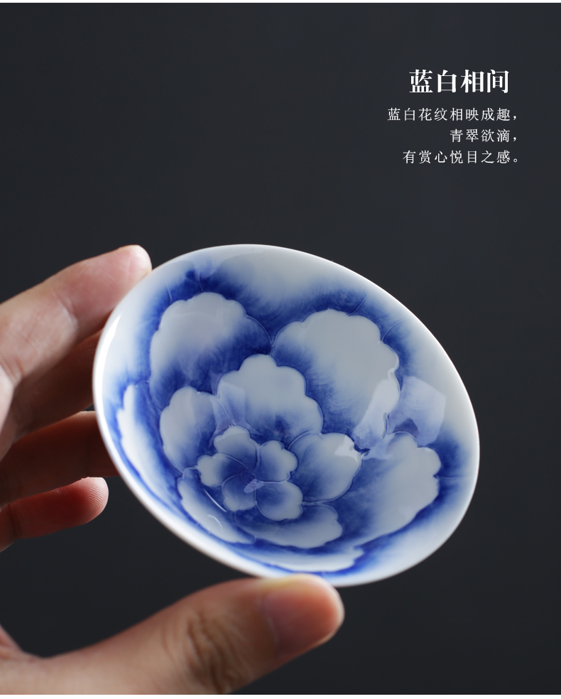 Poly real sheng kung fu tea sample tea cup hand - made bluish white porcelain jingdezhen ceramics thin foetus personal single cup tea cups