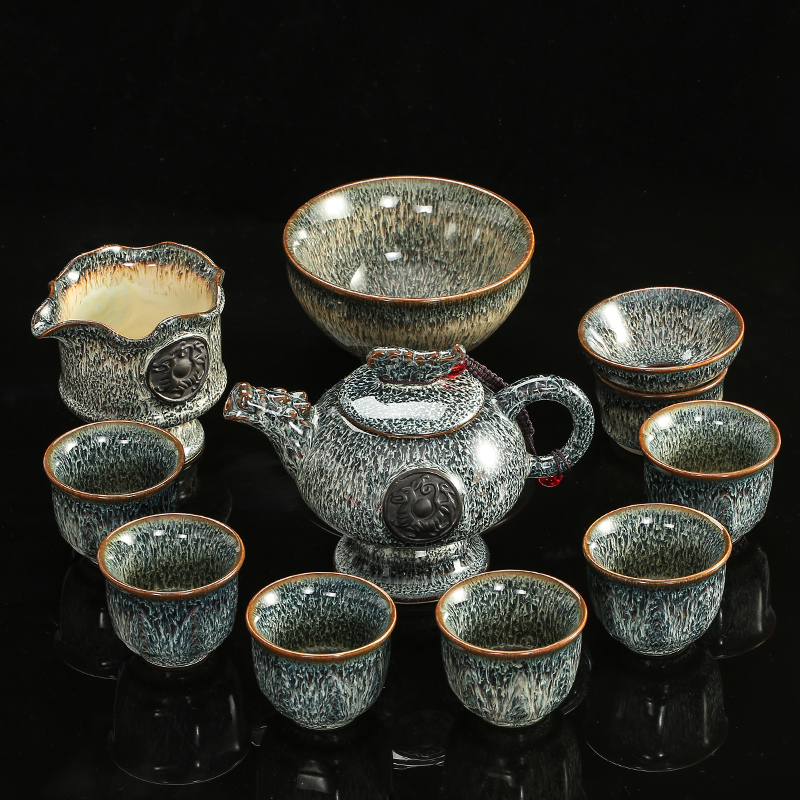 Poly real (sheng building light variable tea set gift obsidian become kung fu tea red glaze, a complete set of ceramic teapot teacup