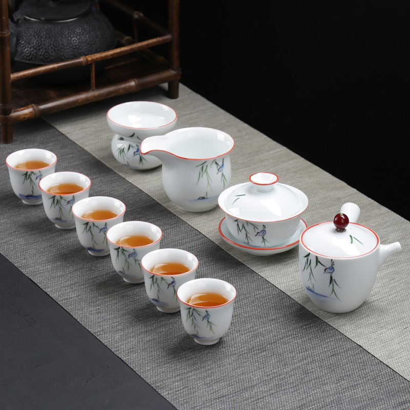 Hand - made kung fu tea set suit small household glass ceramics 6 I and contracted sitting room 4 Chinese style restoring ancient ways