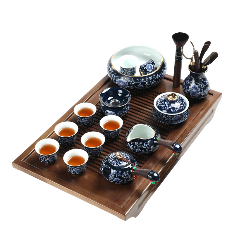 Jingdezhen blue and white porcelain ji blue kung fu tea set the lid to use contracted household ceramic cups Japanese side