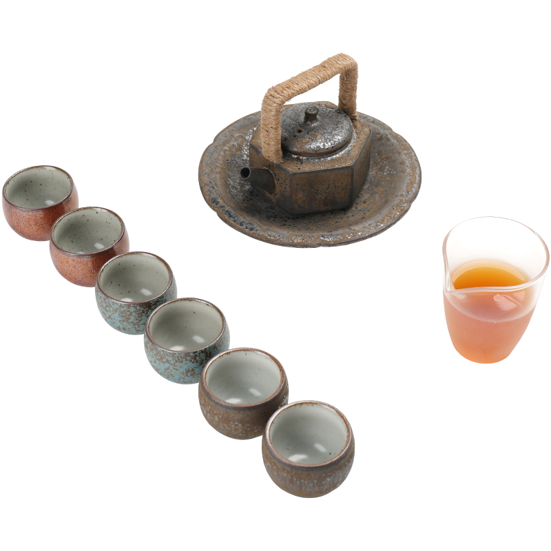Poly real sheng rust glaze thick ceramic gold Japanese imitated copper little teapot kung fu tea set ceramic cups household restoring ancient ways