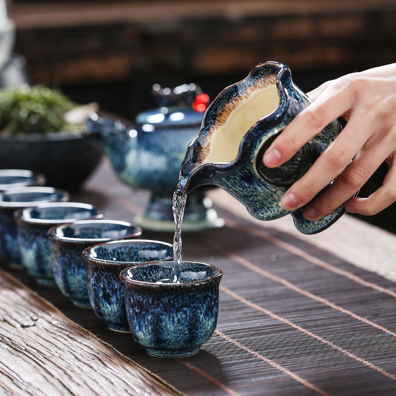 Poly real (sheng building light variable tea set gift obsidian become kung fu tea red glaze, a complete set of ceramic teapot teacup