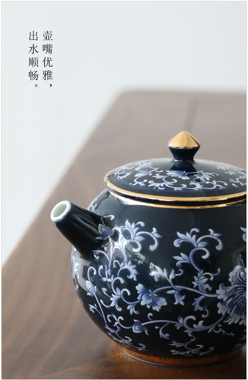 Jingdezhen blue and white porcelain Japanese side ceramic large household paint kung fu tea set the pot of single pot blue glaze ji blue flowers