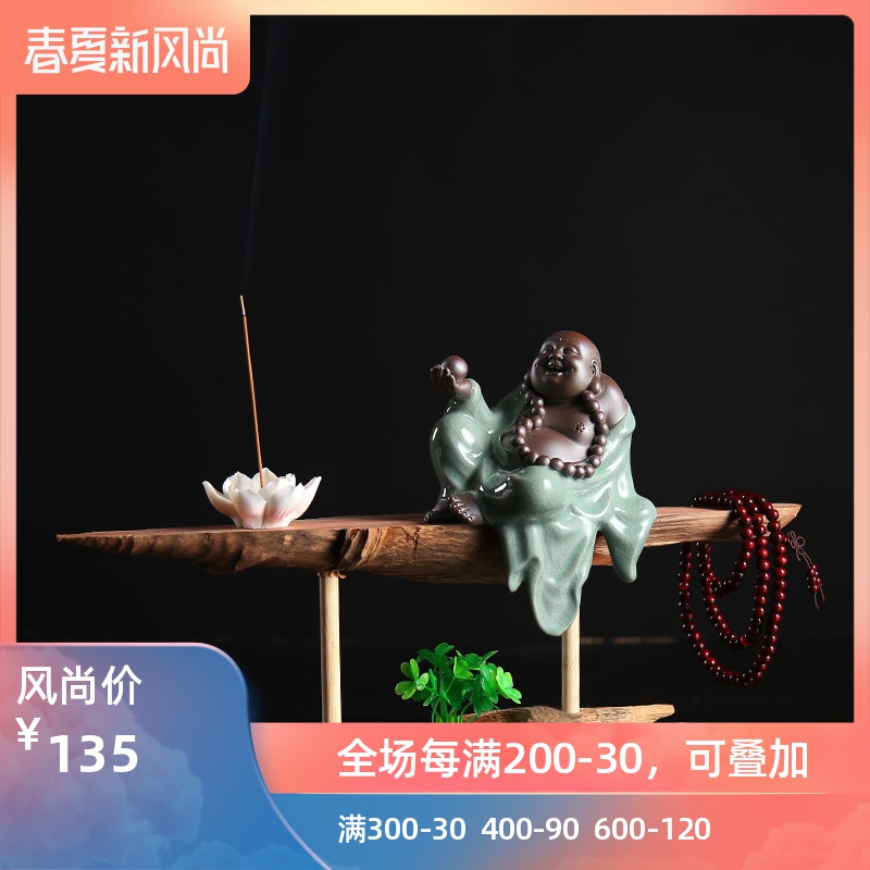 Poly real (sheng creative potted flower pot wood, fleshy character of new Chinese style household act the role ofing is tasted furnishing articles zen flower implement ceramics