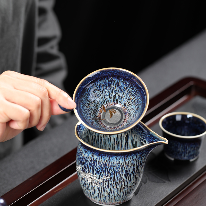 Jingdezhen built the oil - lamp can temmoku glaze tea fair keller) filter creative kung fu tea accessories