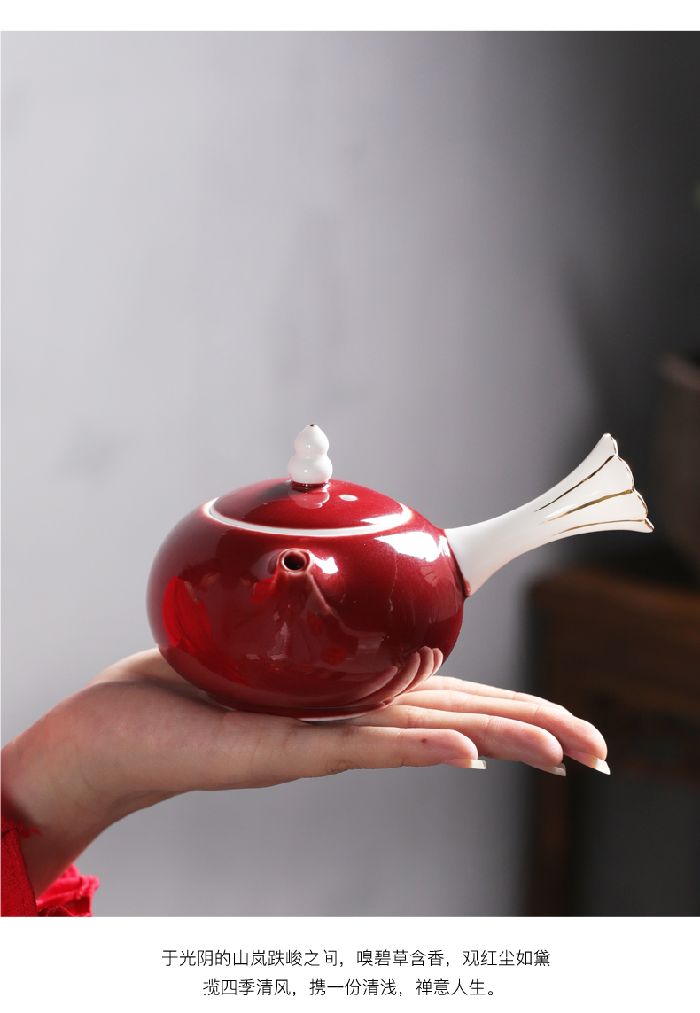 Ceramic teapot with little teapot single pot of kung fu tea set of the handle side to just tureen lid bowl three red wedding