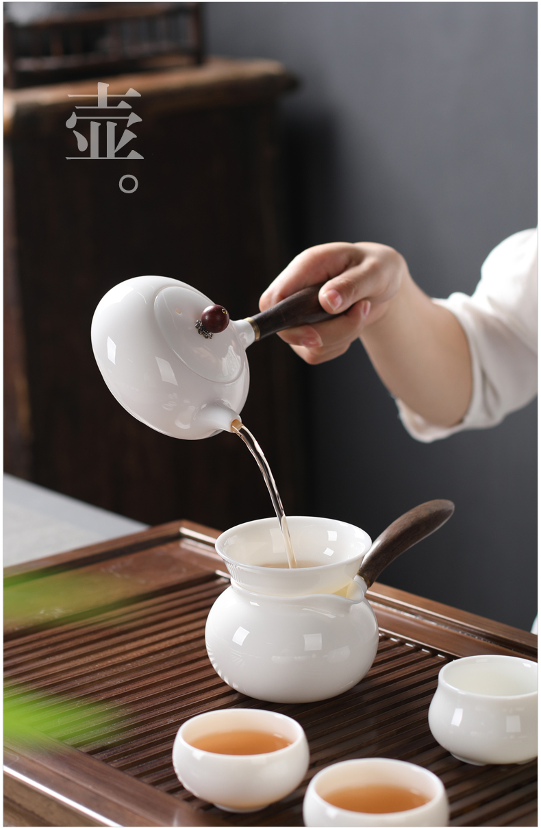 Poly real (sheng suet jade porcelain kung fu tea set tea tray dehua white porcelain tureen teapot teacup contracted household