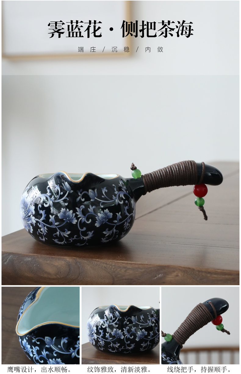Jingdezhen blue and white porcelain Japanese side ceramic large household paint kung fu tea set the pot of single pot blue glaze ji blue flowers