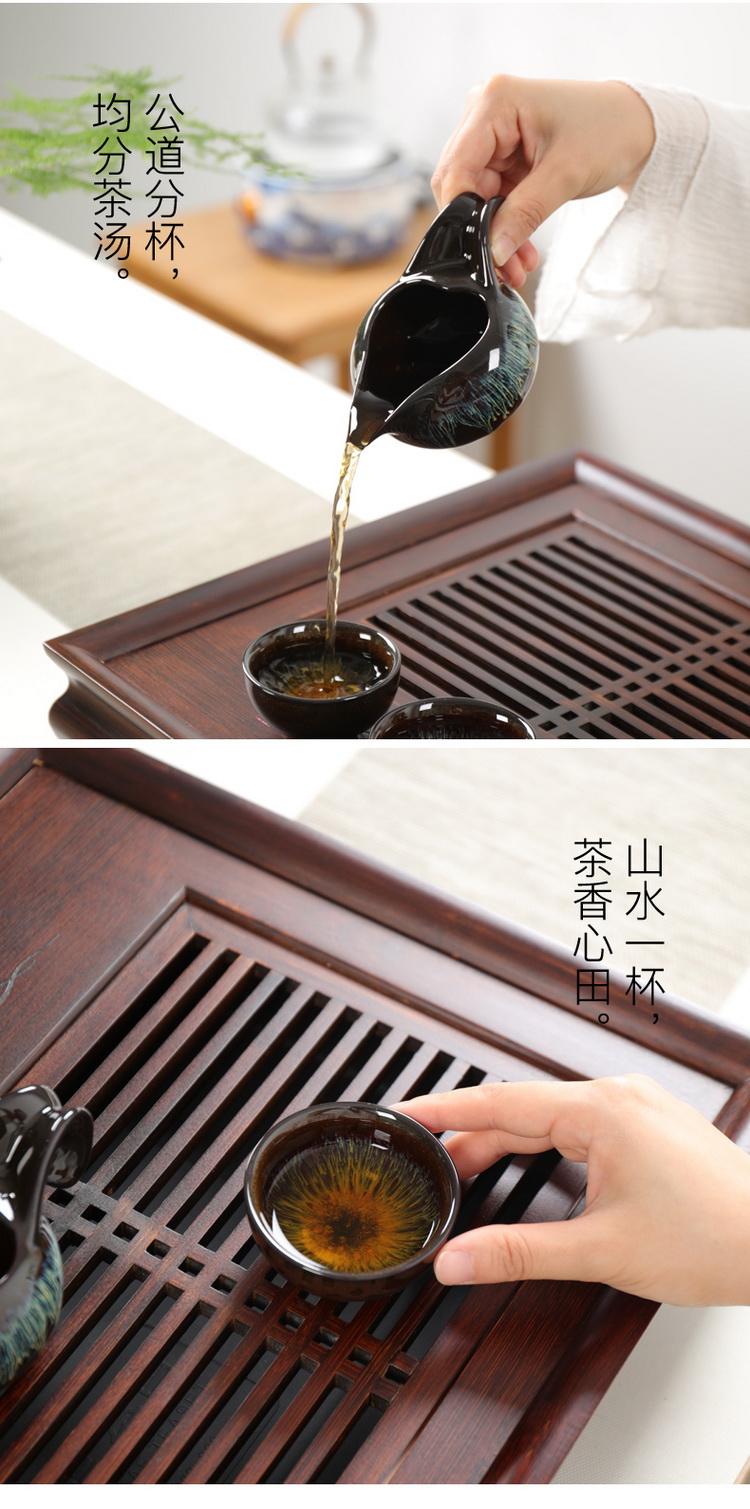 Built one variable masterpieces kung fu tea set ceramic household temmoku glaze and half automatic lazy stone mill make tea