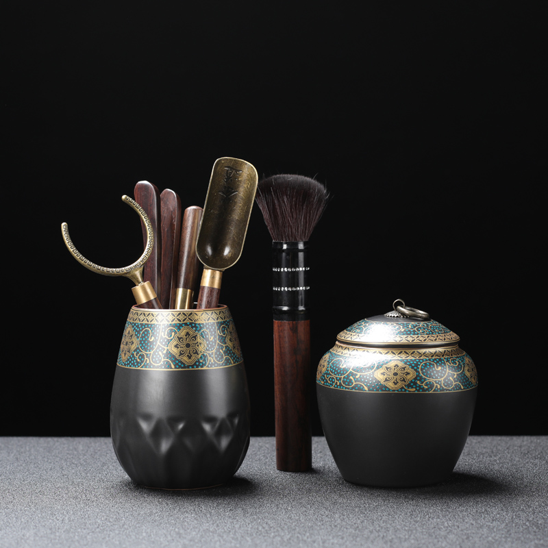 Ancient ceramic tea six gentleman 's suit kung fu tea set with parts of zero with tea art furnishing articles ChaGa wipes brush