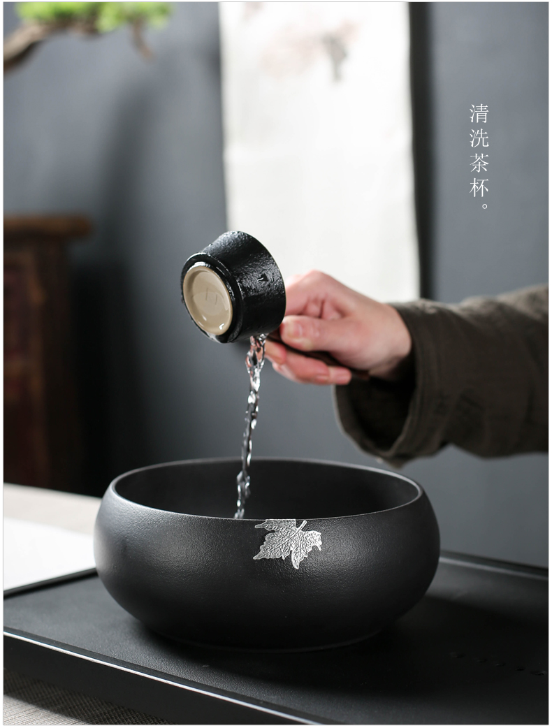 Poly real (sheng ceramic tea set suit household kung fu tea set suit sharply stone solid wood tea tray was I and contracted office