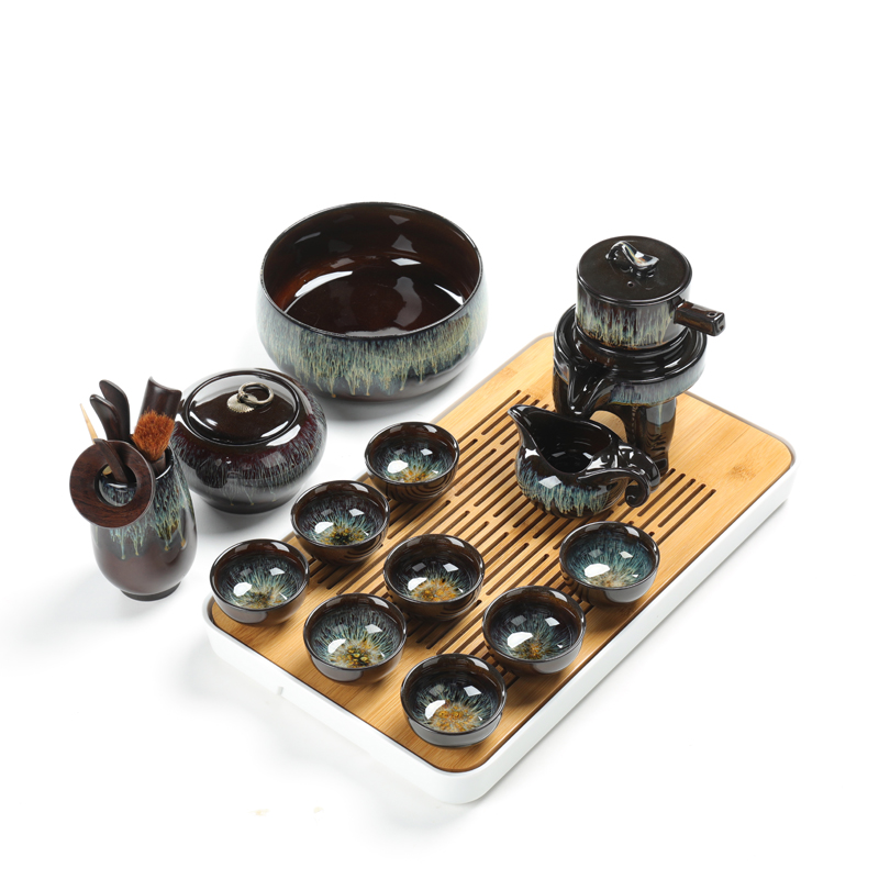 Built one variable masterpieces kung fu tea set ceramic household temmoku glaze and half automatic lazy stone mill make tea