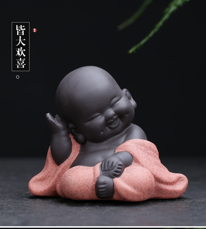 Pet purple sand tea to keep smiling Buddha maitreya, the young monk furnishing articles ceramic checking quality creative tea worm play tea set with parts