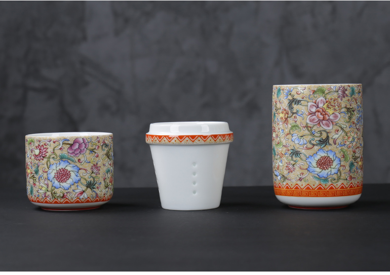 Travel tea set a complete set of colored enamel concentric crack cup outside with a cup of office home portable ceramic cup