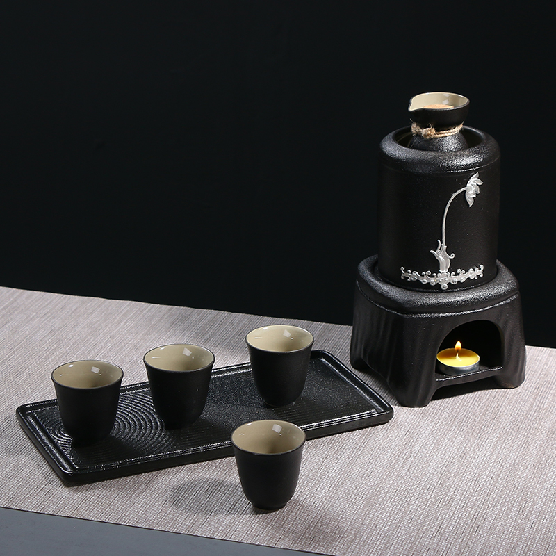 Contracted wine warm Japanese ceramic wine suite based heating household cooking wine pot hot yellow wine glass