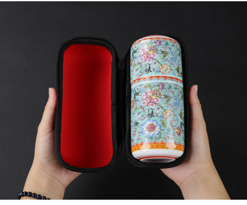 Travel tea set a complete set of colored enamel concentric crack cup outside with a cup of office home portable ceramic cup