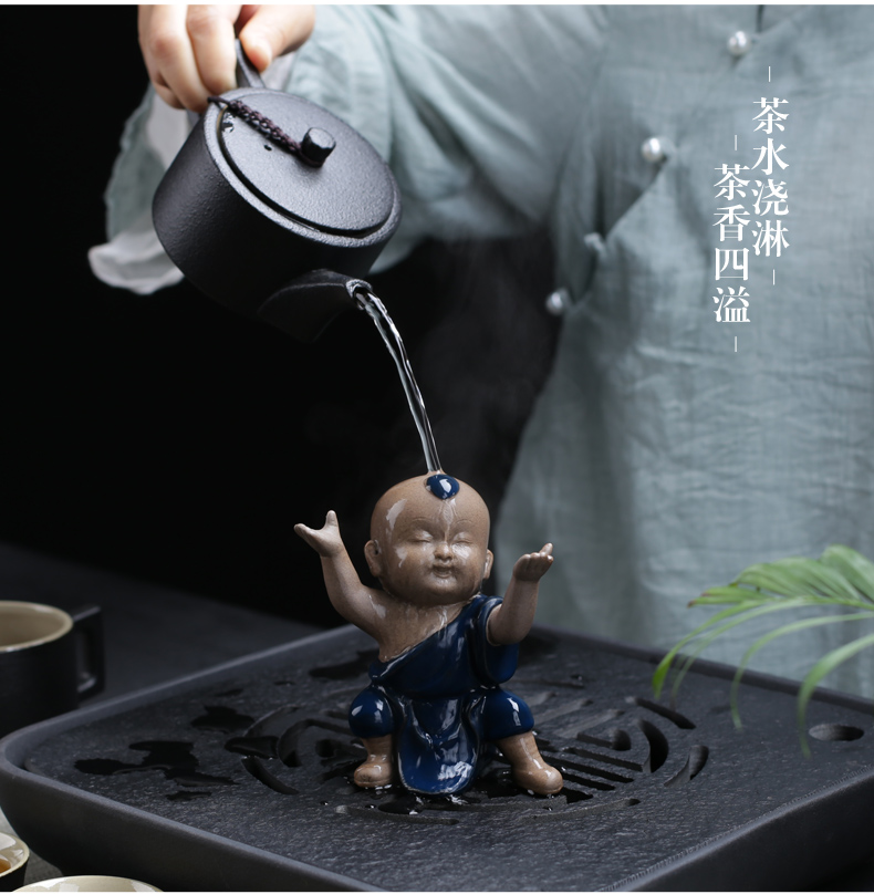 Poly real (sheng ceramic tea pet furnishing articles kung fu kid play creative monk monk character tea tea taking of spare parts