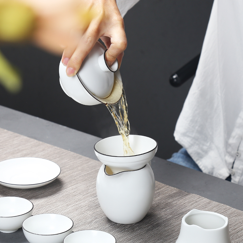 Poly real (sheng white porcelain tea set a complete set of ceramic kung fu tea set up with inferior smooth fat white cup lid bowl of household