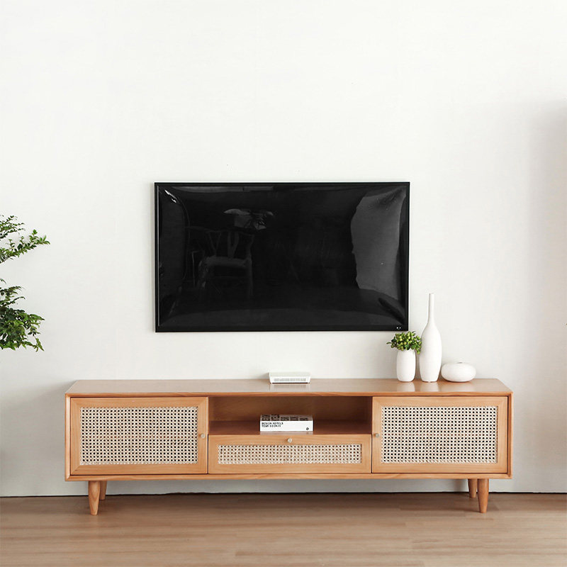 Day-style minimalist solid wood TV cabinet Nordic rattan-made log TV cabinet small-family-type containing cabinet floor-floor lockers
