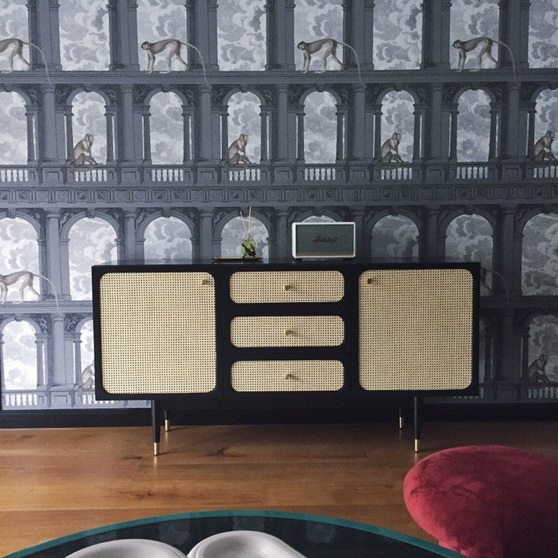 Nordic solid wood sideboard tea cabinet simple modern living room rattan side cabinet porch cabinet partition cabinet kitchen dining cabinet