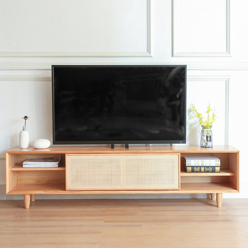 Nordic solid wood TV cabinet Japanese minimal small family type vine wood TV cabinet hanging cabinet log cabinet log container