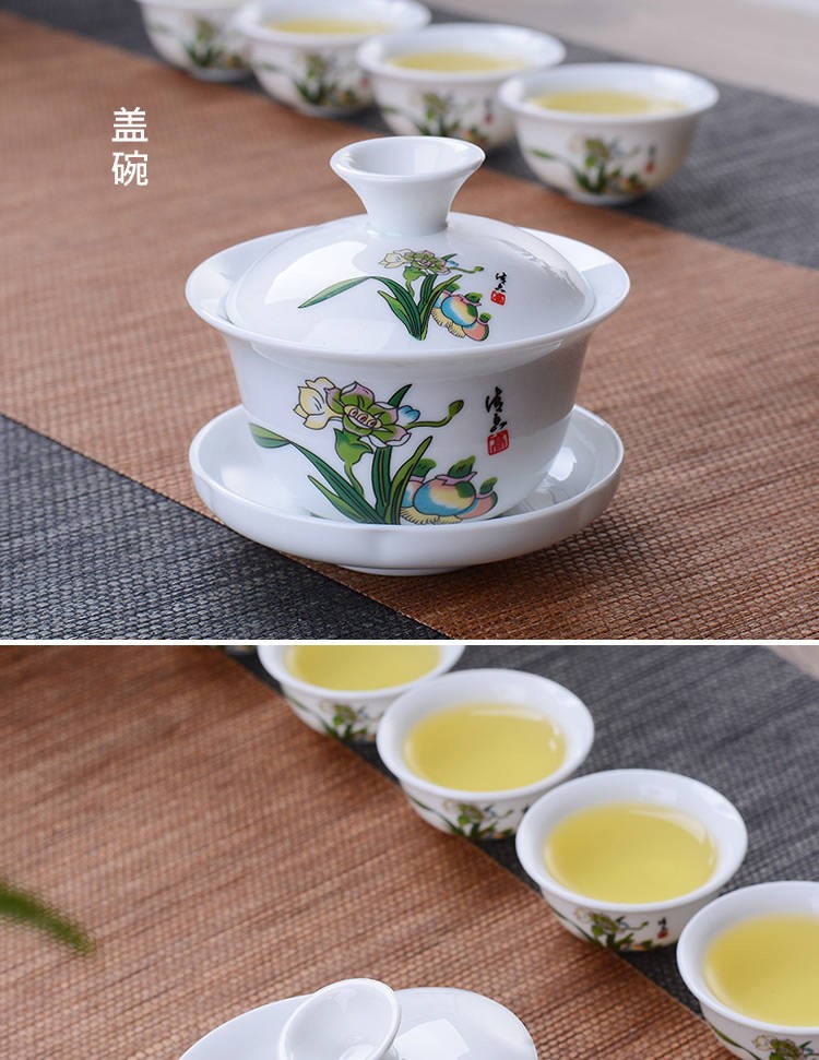 The kitchen trumpet three to enhance buying a 】 【 tureen white porcelain blue and white porcelain tea set a complete set of ceramic tea cups