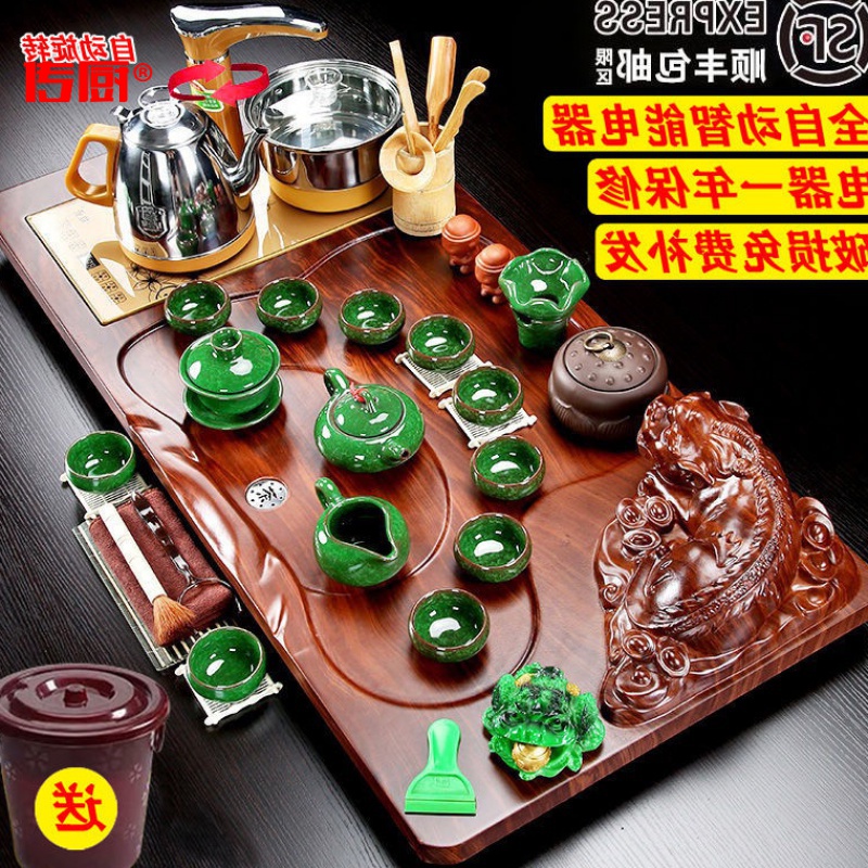 The kitchen utensils suit household a complete set of automatic high - grade kung fu tea accessories solid wood tea tray was purple sand tea cups
