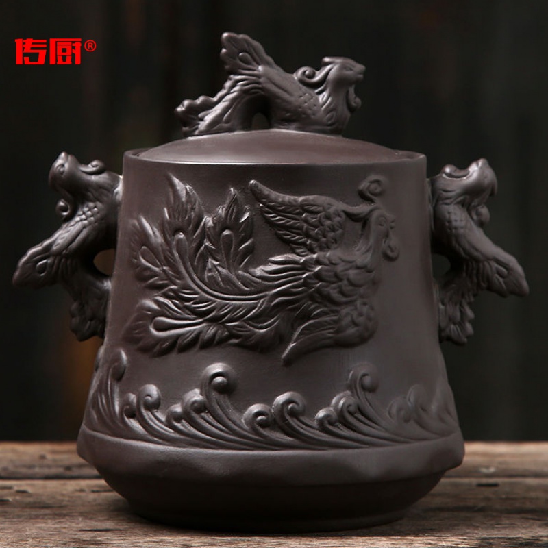 The kitchen violet arenaceous caddy fixings embossed seal pot moistureproof restoring ancient ways household storage POTS pu - erh tea POTS flower POTS