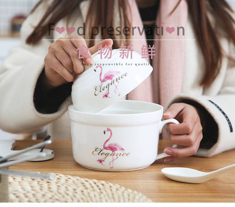 The Japanese large soup bowl kitchen lovely creative cartoon cup noodles take over rice bowl chopsticks household ceramics tableware suit