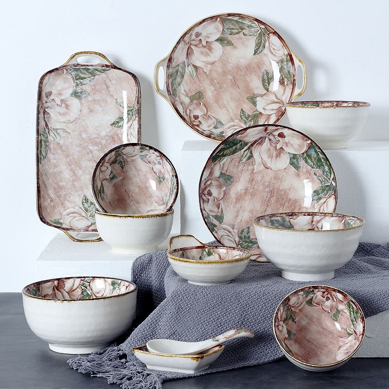 The kitchen under The Chinese ancient glaze color hand - made ceramic flowers love leaves home meal plate surface porridge tommy your job