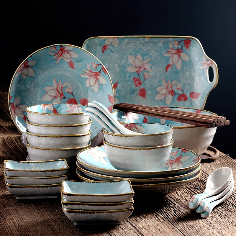 The kitchen 6 people eat Japanese creativity under The glaze color restoring ancient ways ceramic tableware food bowl plates spoon porcelain gift box sets