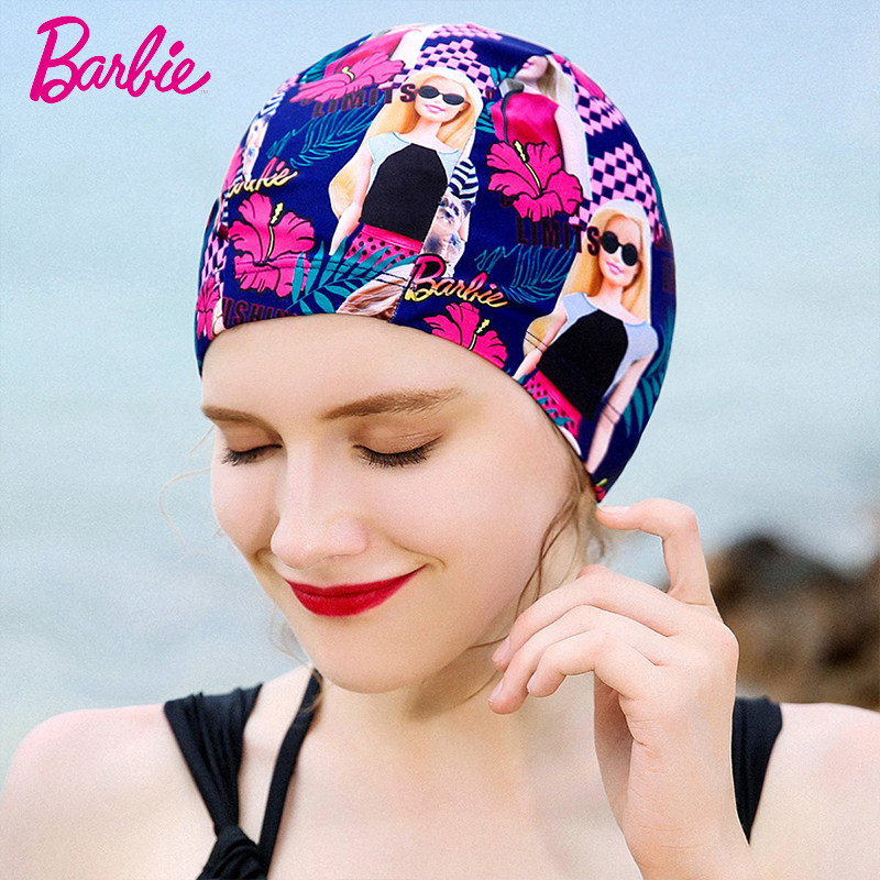 Barbie Fashion Printed Long Hair Care Ear Bathing Cap Woman Swimsuit Fabric High Play Comfort Speed Dry Breathable Swimming Outfit