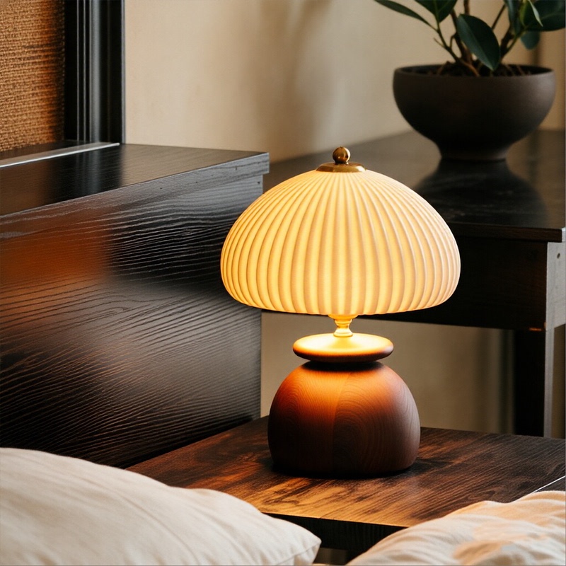 French Mid-Century Style Solid Wood Table Lamp, Wabi-Sabi Style Bedroom Bedside Atmosphere Lamp, Creative Study Room and Guesthouse Decorative Night Light