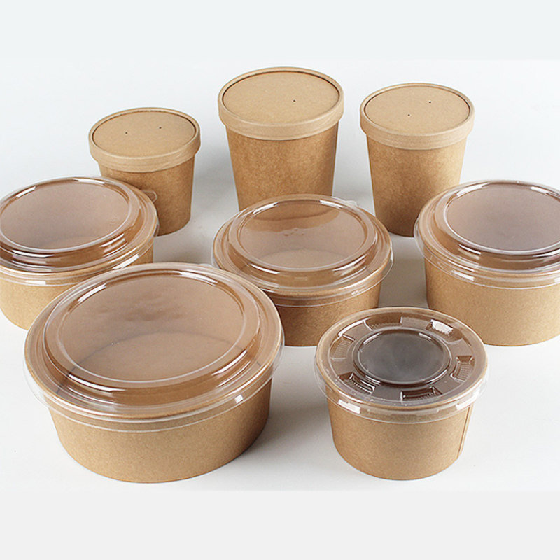 Thickened Disposable Kraft Paper Bowl Soup Bowl With Lid Round Dining Box Soup Box Takeaway Packing Bowl Hot Pot Cup Customizable