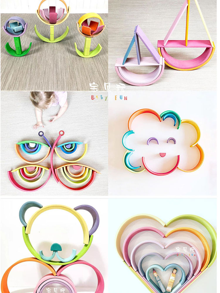 Baby play Waldorf wooden teaching aids Rainbow building blocks to build ins net Red toys Children's Day Birthday gifts for women