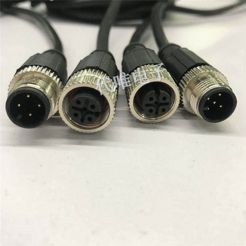 M12 connector sensor plug 4 hole female 5 needle bend 8 core board front board installed flange
