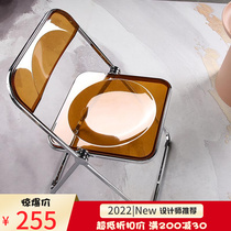 Designer Transparent Folding Dining Chair Mesh Red Ins Mirror Metal Chair Nordic Portable Clothing Store Photo Seat