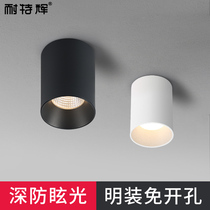 Clear fitted cylinder light led long barrel glare-free spotlight anti-open pore ceiling light cob three-color hallway gangway lights small top lights