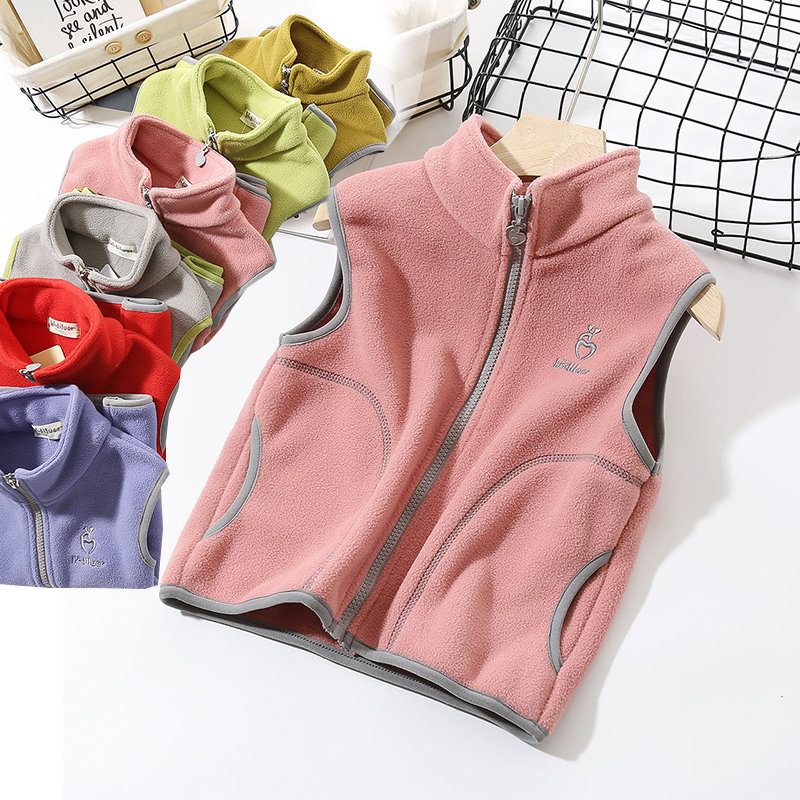 Children's vest spring and autumn outerwear polar fleece stand-up collar baby vest plus velvet thin velvet medium and big boys and girls vest