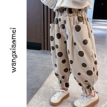 Girl Pants Spring Autumn Style 2023 Autumn Dress New Outwear Foreign Pistachio Pants Baby Little Girl Bungling Pants