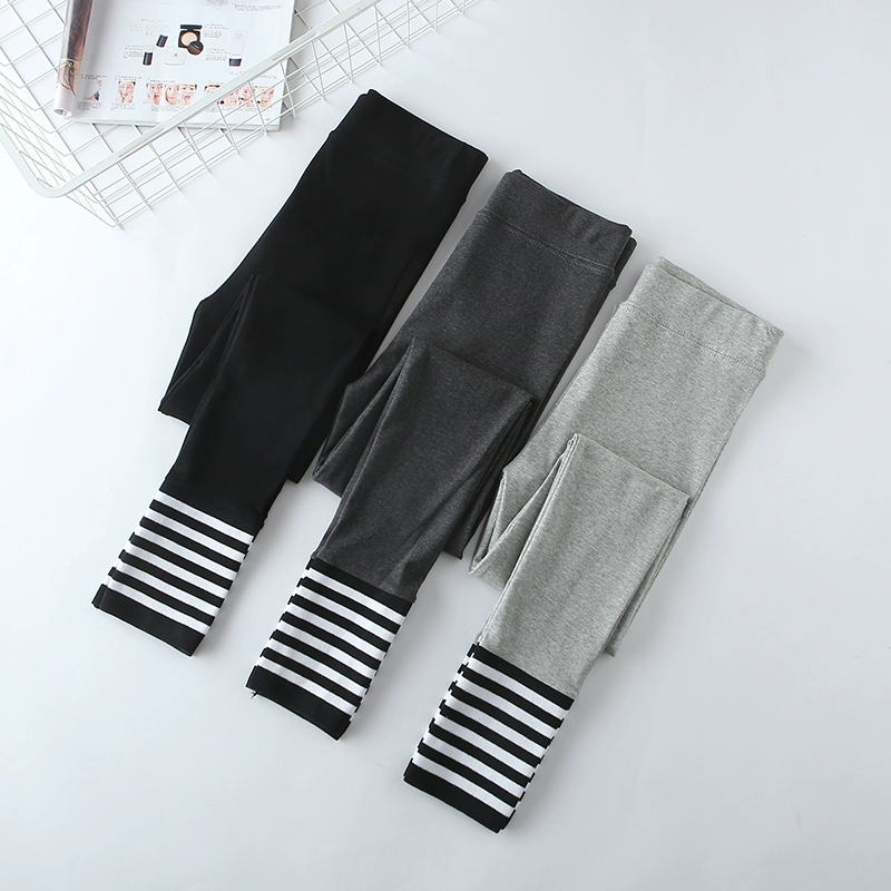 Mùa xuân và mùa hè chân quần cotton thể thao quần legging nữ mỏng mặc quần thun sọc là quần mỏng chân chín - Khởi động cắt