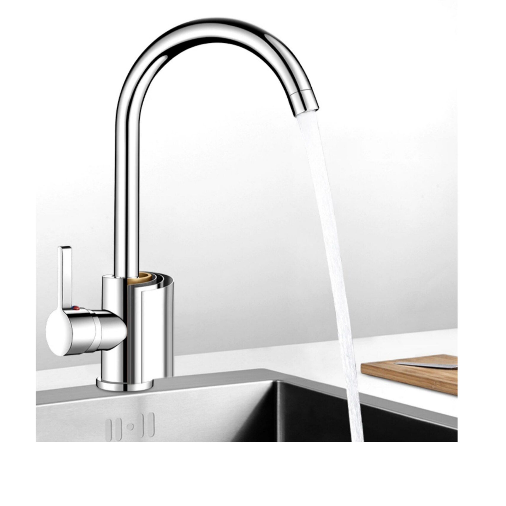 Xinjiang Urumqi 304 stainless steel table basin washing vegetable pool hot and cold single double-hole long neck bending kitchen tap