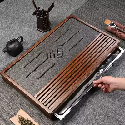 Light luxury modern Wujinshi water storage tea tray household stainless steel drain tray chicken wing wood ebony dry foam table