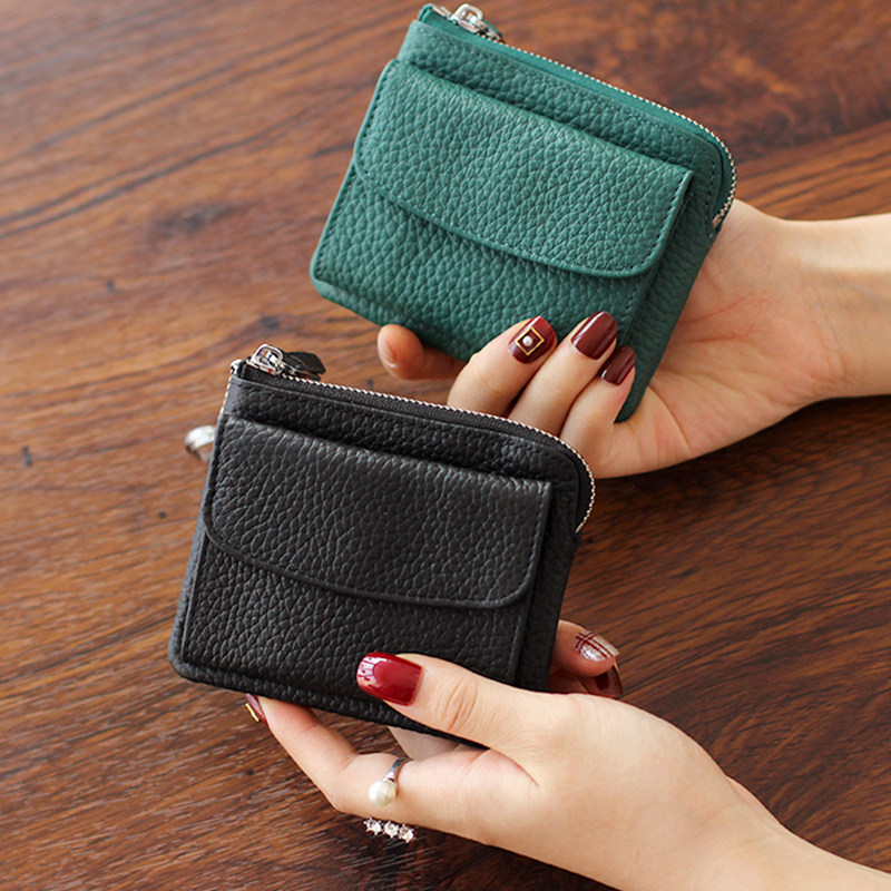 Japan-ROK Lychee Tattooed Zero Money Baotou Layer Cow Leather Key Bag Laced Leather Coin Bag Women Original Small Wallet Card Bag