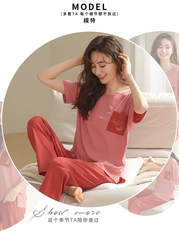 kiểu đồ bộ Bộ đồ ngủ mùa hè dành cho nữ quần ngắn tay bằng cotton nguyên chất mùa xuân và mùa thu quần áo ở nhà ngắn tay mỏng giản dị dành cho nữ có thể mặc bên ngoài phù hợp với do bo dep