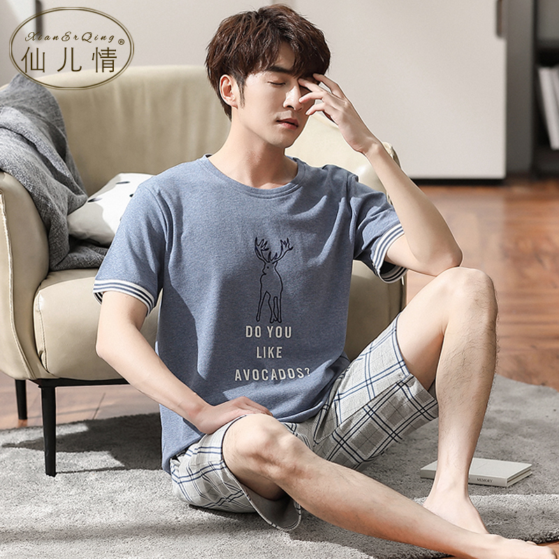 Bộ đồ ngủ mùa hè mens bông quần short ngắn tay mỏng giản dị mùa hè mùa hè cotton mens cỡ lớn quần áo nhà thiết.