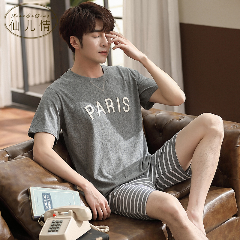 Bộ đồ ngủ mùa hè mens bông quần short ngắn tay mỏng giản dị mùa hè mùa hè cotton mens cỡ lớn quần áo nhà thiết.