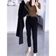 Plus size women's autumn and winter plus velvet thickening high waist slimming nine-point straight casual pants fat MM black cigarette pipe pants for women