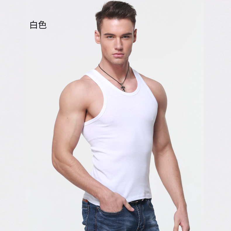 Mens thể thao bông thở mùa hè vest trẻ xà thở nam cơ thể ít đáy áo trắng.